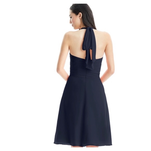 Azazie Chiffon Halter Dress (Navy Blue) - Picture 2 of 7